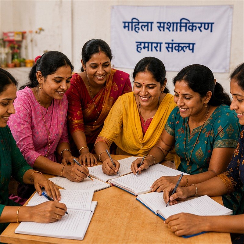 Women completing application forms at a foundation centre