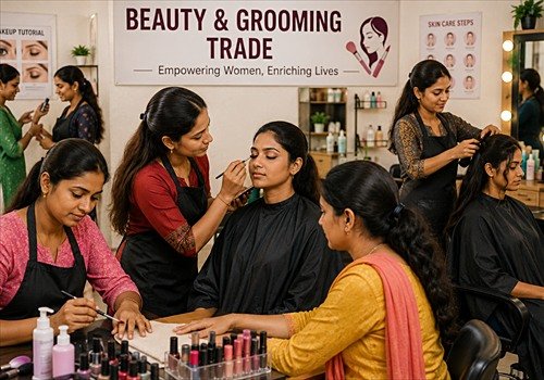 Women training in beauty and grooming at the foundation centre